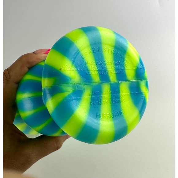Vintage Krazy Straw Hurricane Cup Neon Blue And Green Stripes 20 Ounces - Picture 4 of 9